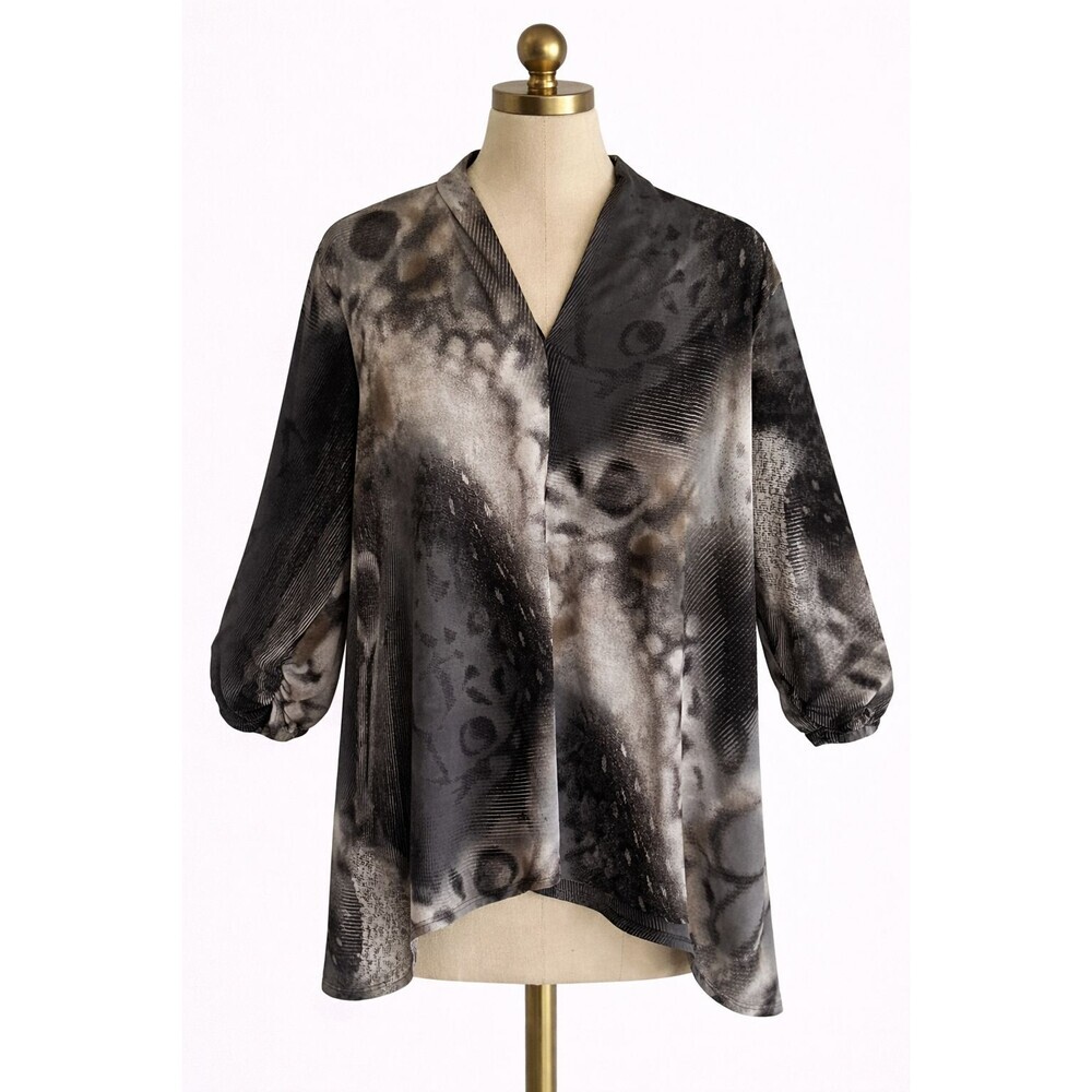 Clara Sun Woo Top Size 2x V-Neck Animal Print Artsy Asymmetric Hem